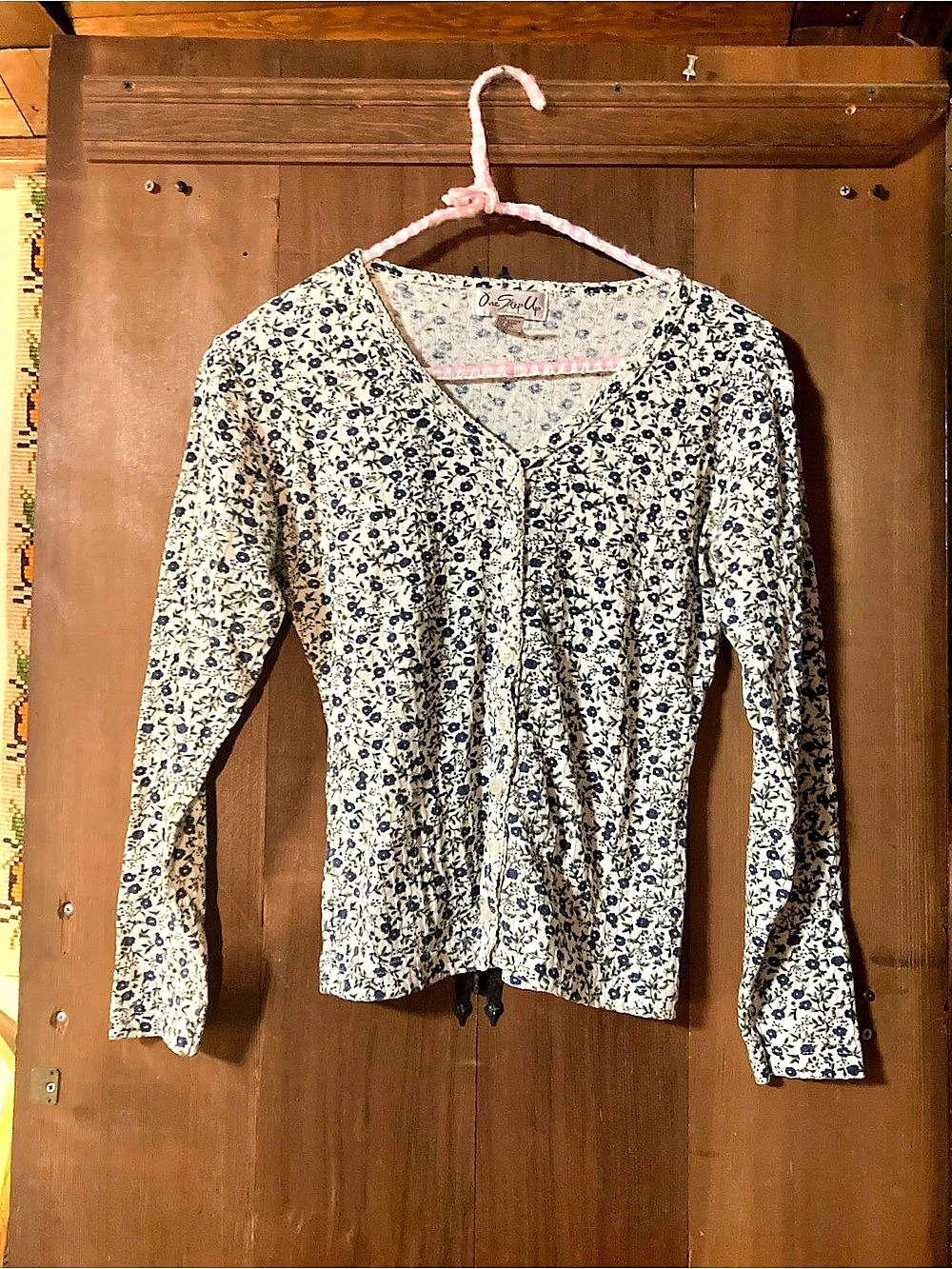 One Step Up Floral Button Front Top in Blue & Cream